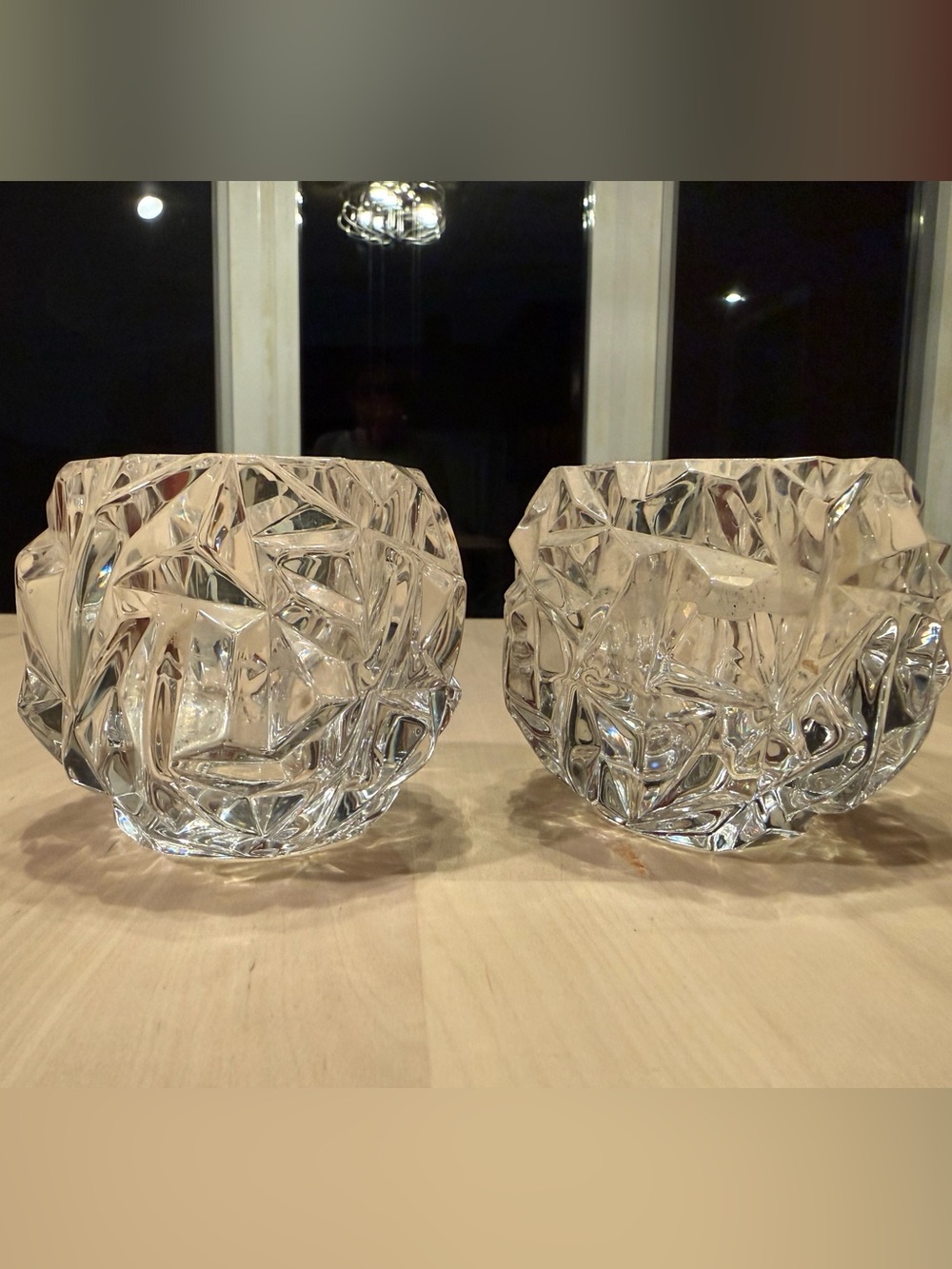 Tiffany & Co. Rock Cut Crystal Votive Candle Holder. Set of 2